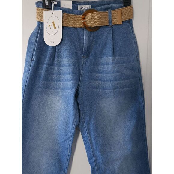 Women's High Waist Straight Leg Belted Jeans 5 - Picture 2 of 8